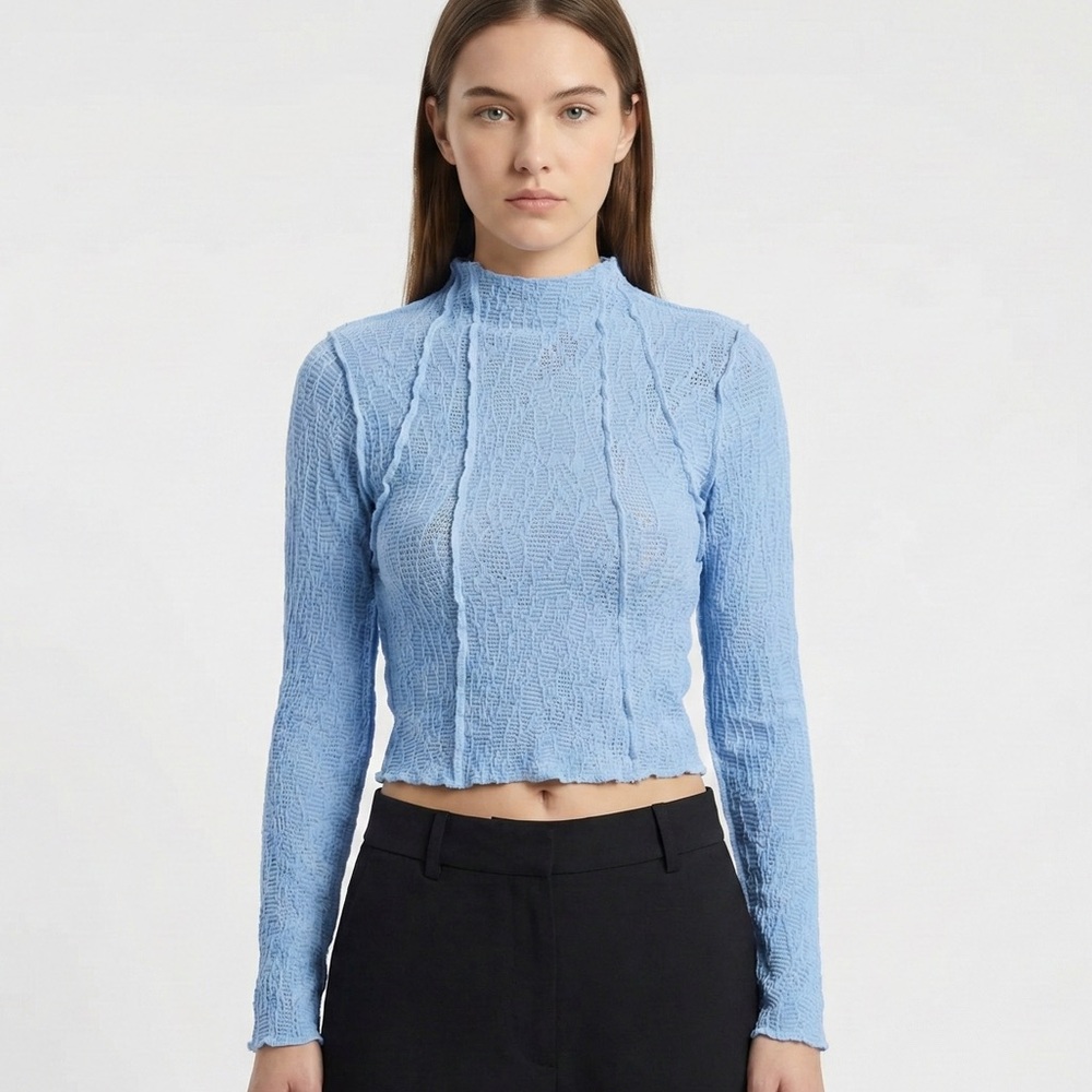 Urban Outfitters Kimchi Blue Periwinkle Textured Lettuce Edge Mock Neck Top M